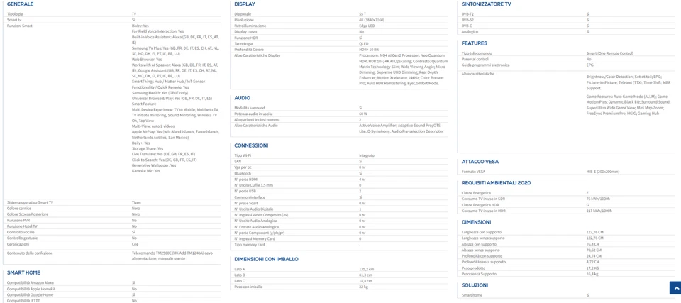 Samsung Smart TV 55" 4K Ultra HD Neo QLED  QE55QN80FAUXZT EAN 8806095971452 - Immagine 4 di 4