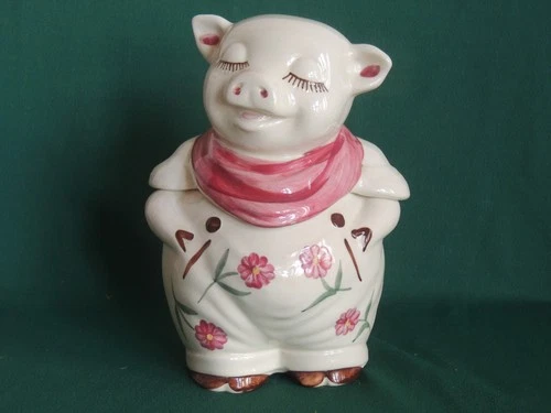 Vintage MCM Shawnee SMILEY Chrysanthemum Figural 11" Pig Cookie Jar Art Pottery