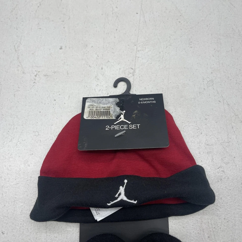 Jordan Hat Booties Set Infant 0-6 Months Red Black Newborn Jumpman Beanie Nike - Image 3 of 4