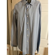 NWT IZOD Mens XL Long Sleeve Button Down Shirt Blue White Mic Stripe 100 Cotton