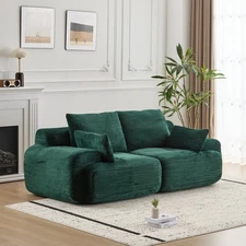Modern Memory Foam Sofa, 2-Seater Sectional w/Corduroy Fabric, Green