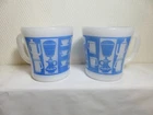 2 Vtg Federal milk glass  Kitchen Aids pattern blue coffee mugs # 2