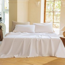 Linen Set Queen Size, Linen Cotton Blend Sheets Set 4pcs, 1 Flat , 1 Fitted ...