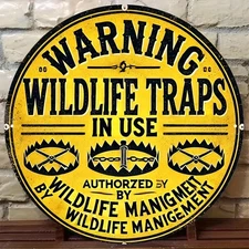 2D Flat, 2D Flat2D Flat Retro 8X8 Inch Round Aluminum Sign Warning Wild Animal T