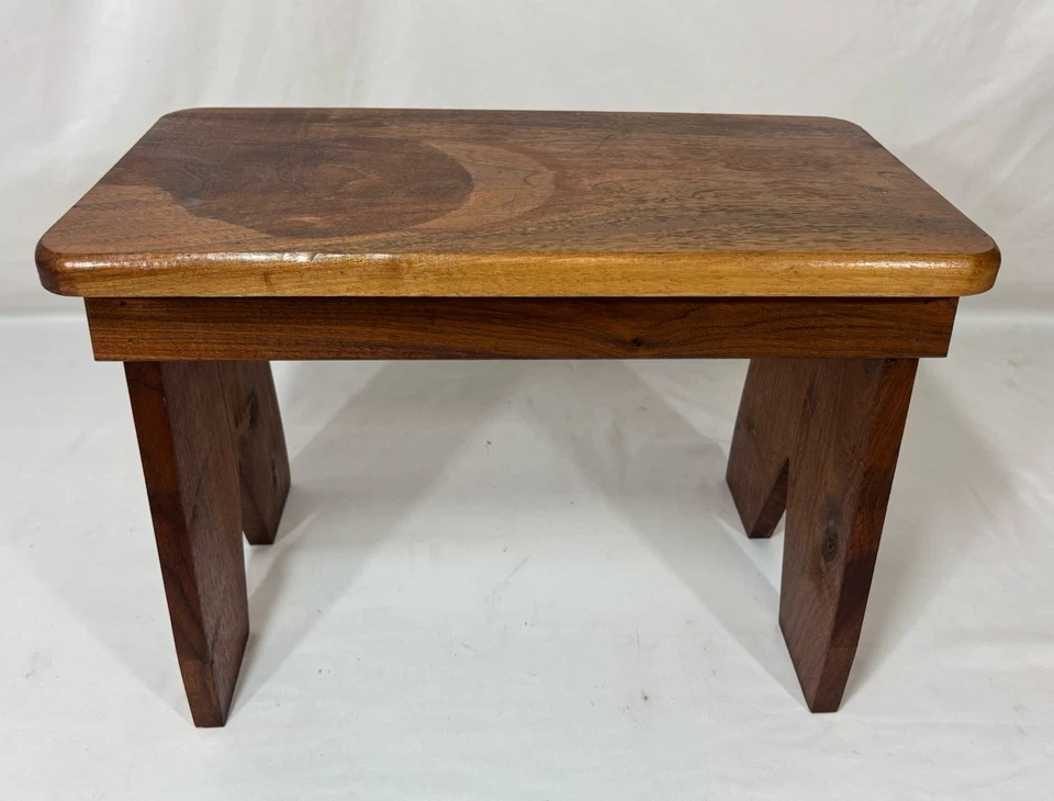 Vintage Solid Walnut Cricket Step Stool Boot Jack Ends 12.5"H 18"x9" - Image 2 of 4