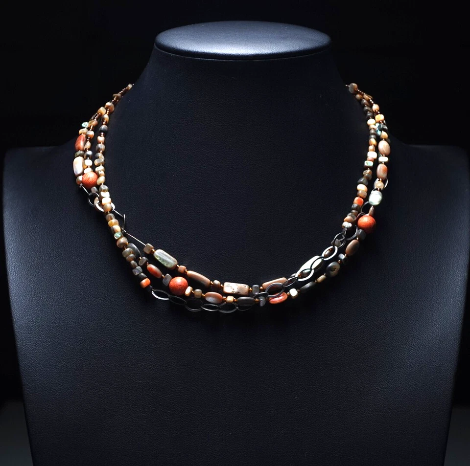 Collar Silpada Multi-Hebra Concha Coral Cuentas Esterlina 16-18 pulgadas N1563 Foto 2 de 4