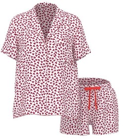 NWT Victoria&rsquo;s Secret Satin Short Pajama Set Lipstick Scattered Hearts SZ SMALL