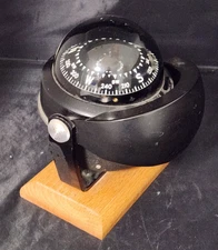 Vintage Black Metal Airguide Boat Compass w/Hood & Stand Chicago USA