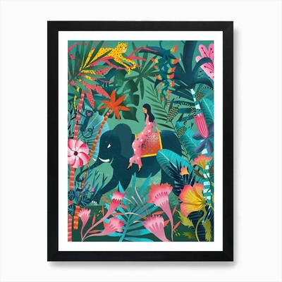 Elefant Dschungelritt Kunstdruck gerahmt Wandbild Poster Leinwanddruck Bild