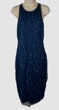 Adrianna Papell Women's Blue Sleeveless Stretch Beaded Dress Size 8