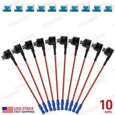 10 Set Add-a-circuit Piggyback Fuse Holder Tap & Low Profile Micro Mini Fuse 15A