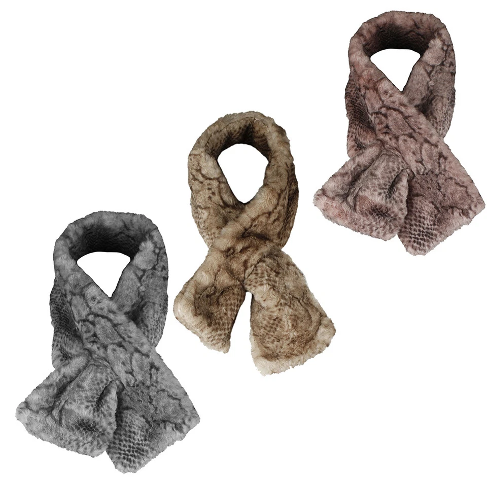 Very Moda Women's Trimmed Faux Fur Snake Print Scarf No Size