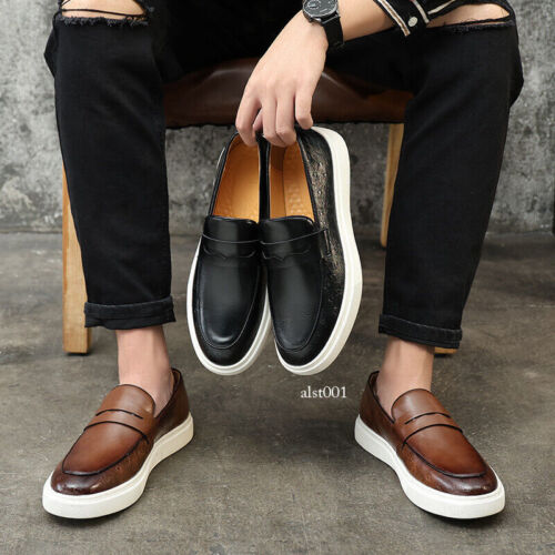 Mens Leather Loafers Sneakers Slip on Fashion Brown Boat Shoes Plus Size:6-13 - Bild 4 von 19