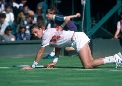 Ivan Lendl of Czechoslovakia after falling during his First Rou- Old Photo