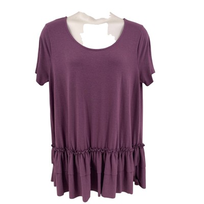 Zenana Premium Womens Knit Tunic Top Size 3X Eggplant Stretch Ruffled Hem SS