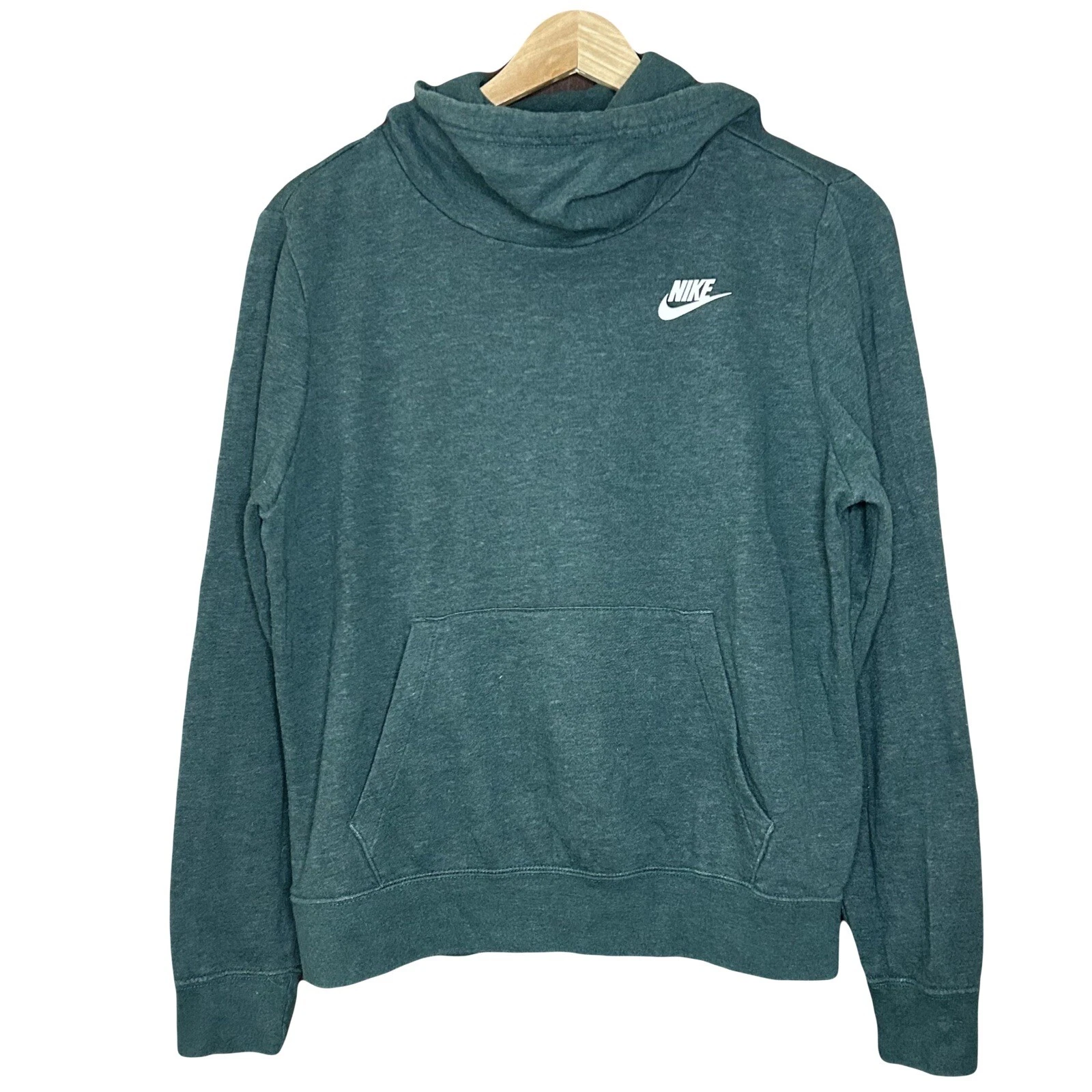 Nike Dark Green Pullover Fleece Hoodie Sweatshirt Womens Small Funnel Neck