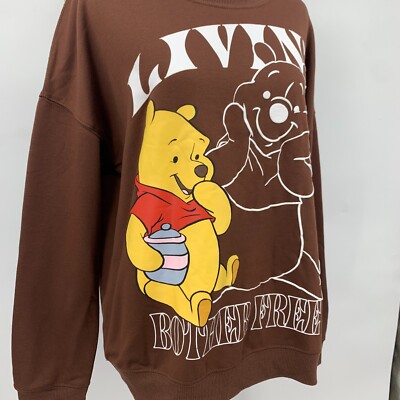 Disney Winnie The Pooh Sweater Womens S Brown Crew Neck Micro