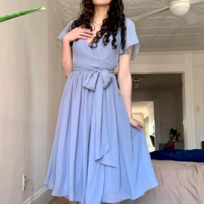 evening short dresses Strapless Blue Satin Prom with Bow Tie, Blue Satin Short Formal Dresses Model is wearing Midnight Short Wedding Dress Floral Low V-Neck Dresses Color:Blue Bow