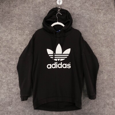 Adidas Sweatshirt Mens Small Black Hoodie w Double Sided Logo
