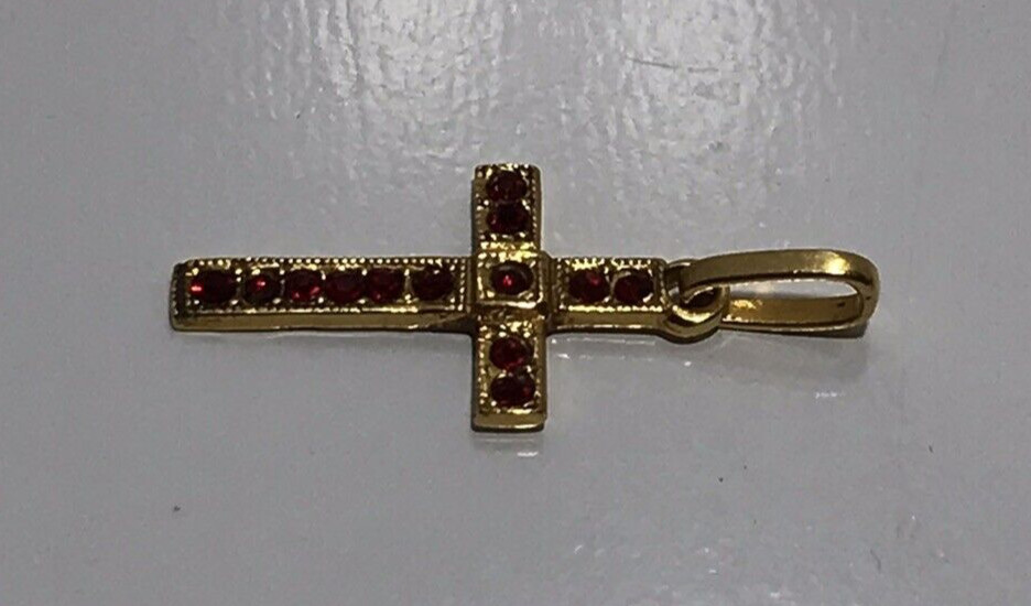 18k Yellow Gold & Red Ruby Simulated Stones Chris… - image 3