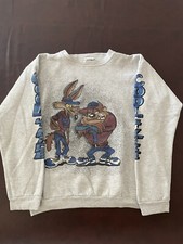 Vintage Looney Tunes Taz Wile E. Coyote Baseball Sweater Kids Size 18-20 XL