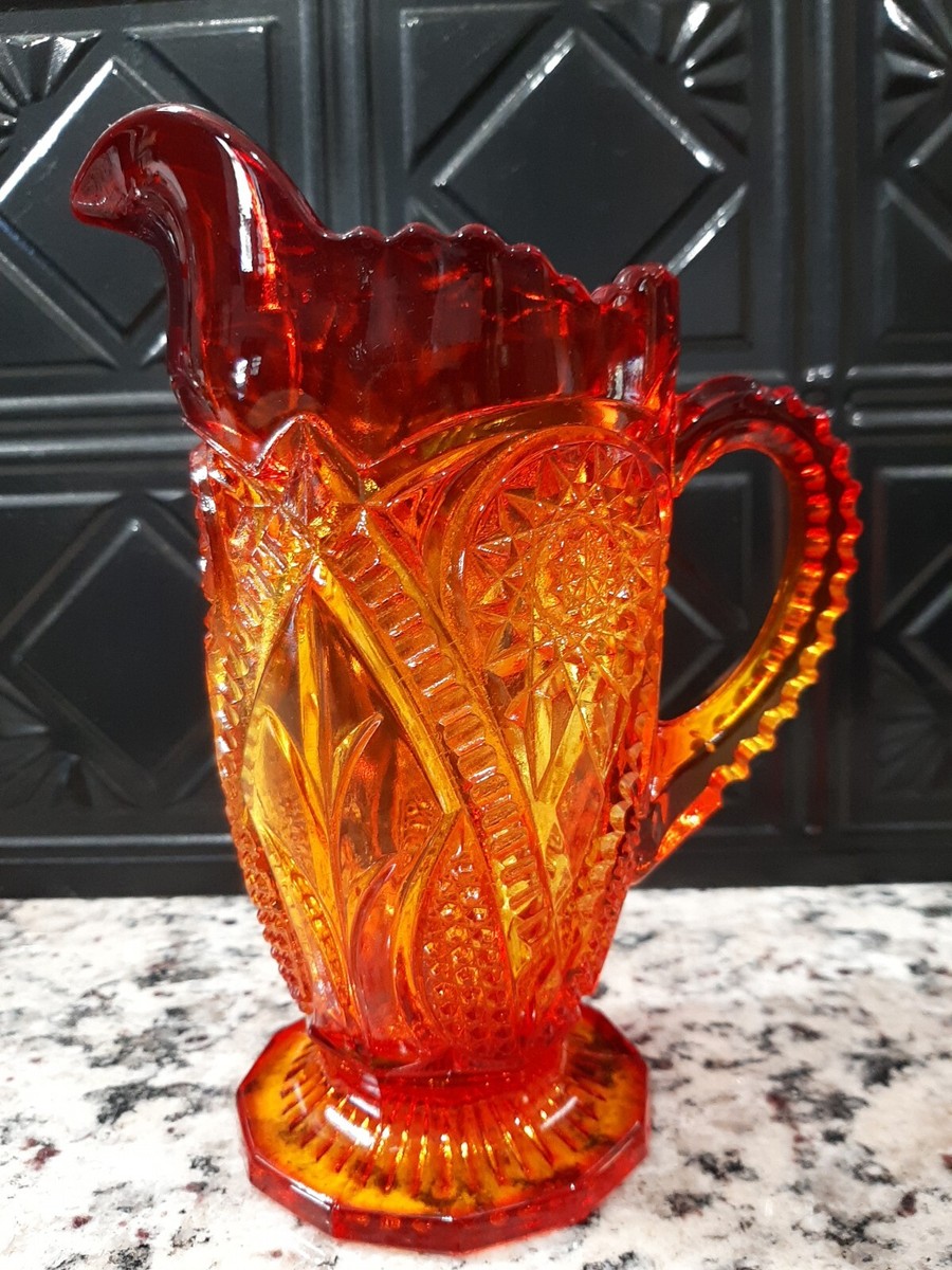Vintage Viking Glass Amberina Pitcher, Yesteryear Pattern 8 1/4 in
