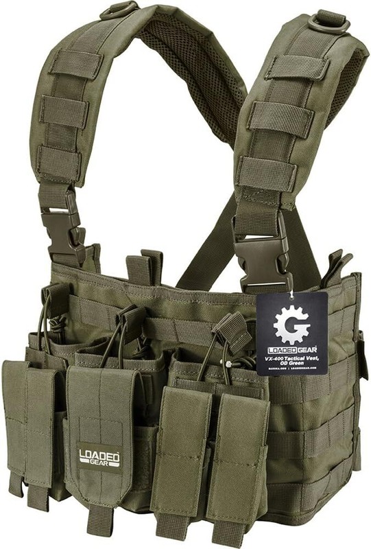 Barska Loaded Gear Tactical Chest Rig, Mag  Accessory Pouches ,OD Green, BI12794