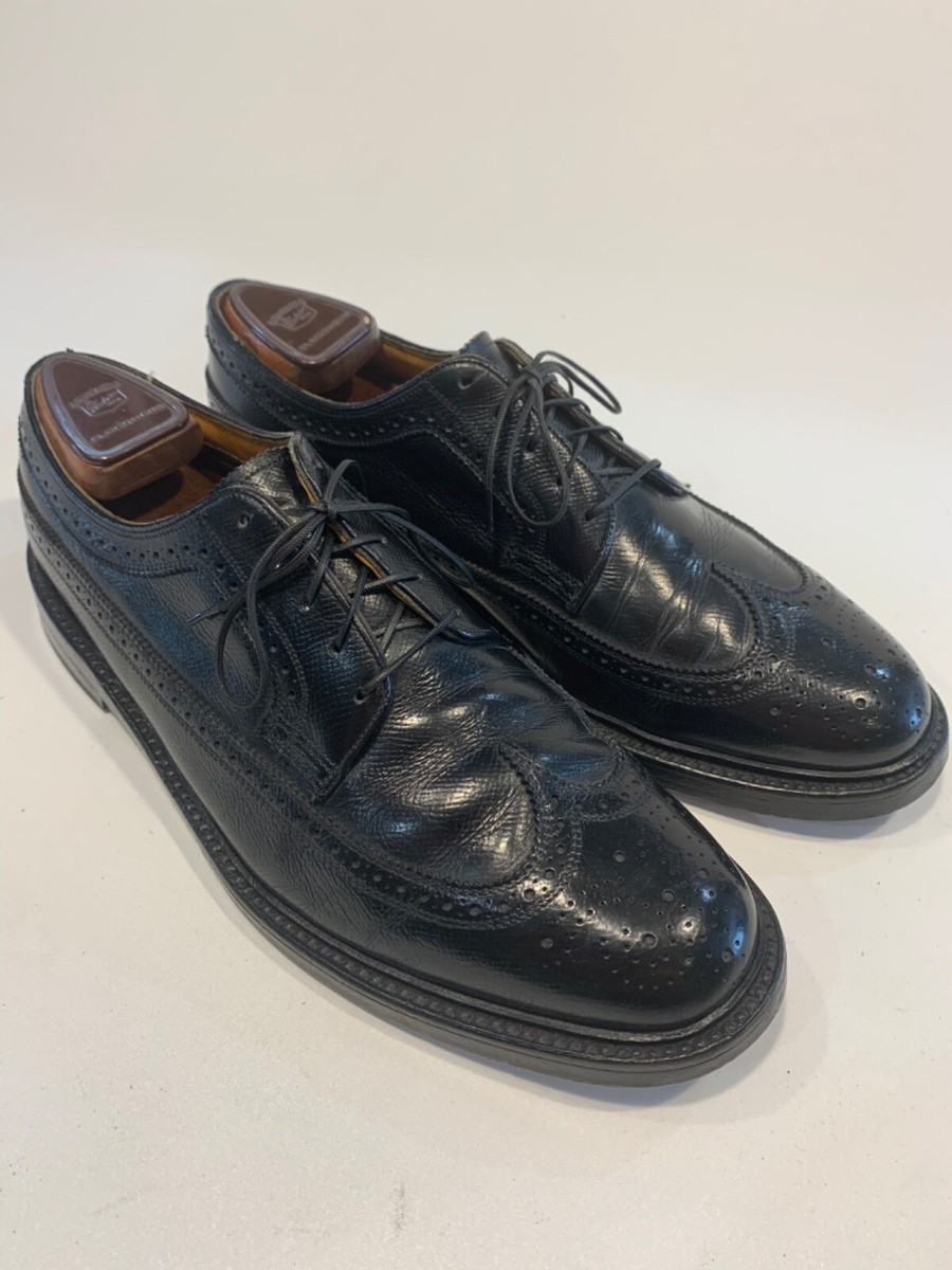 Florsheim Imperial 92604 Black Long Wing V Cleat 5 Nail Size 11.5 D Leather 1960s FLORSHEIM Imperial Black Scotch Grain Leather Wingtips  main image 4