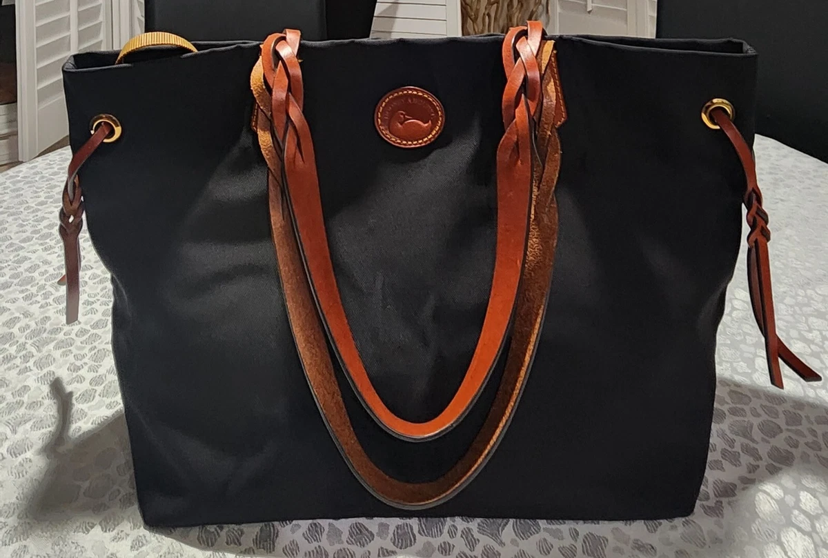 Dooney & Bourke Nylon Shopper Tote Bag Black with Brown Leather Trim, great  cond