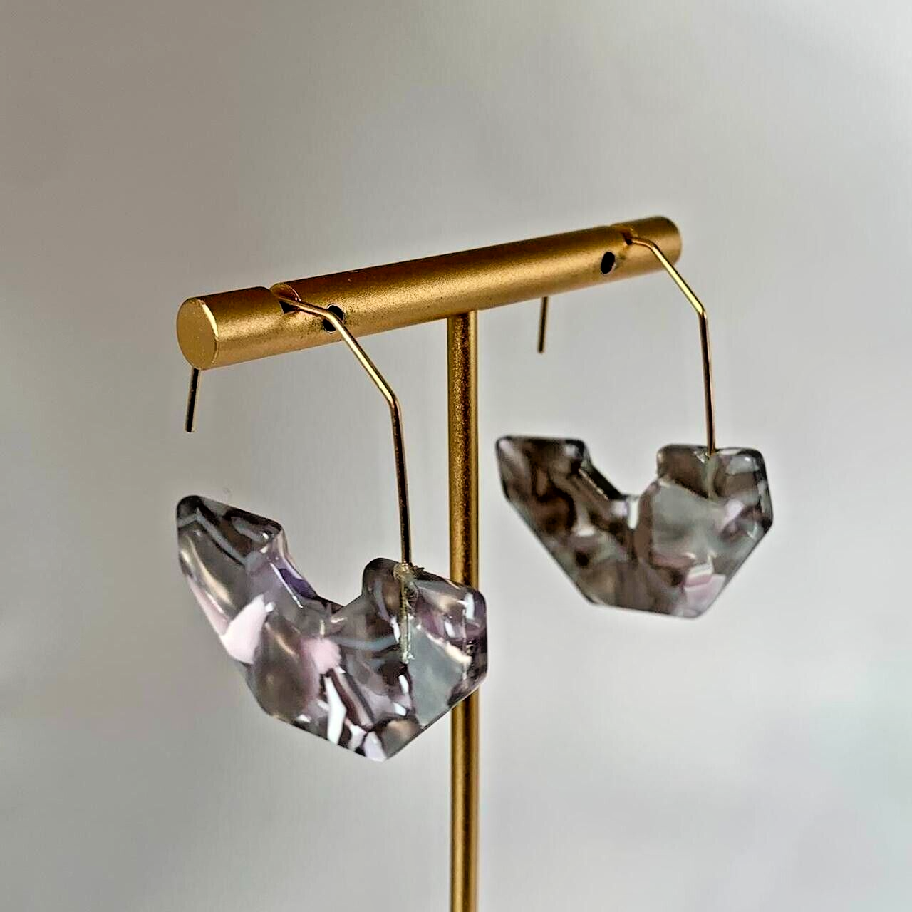 Resin Marble Hoop Earrings Trendy New Fashion Statement-image