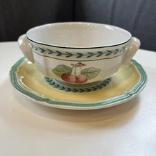 Villeroy Boch French Garden Fleurence Flat Cream Soup Cup/Bowl + Saucer, 8 Avail