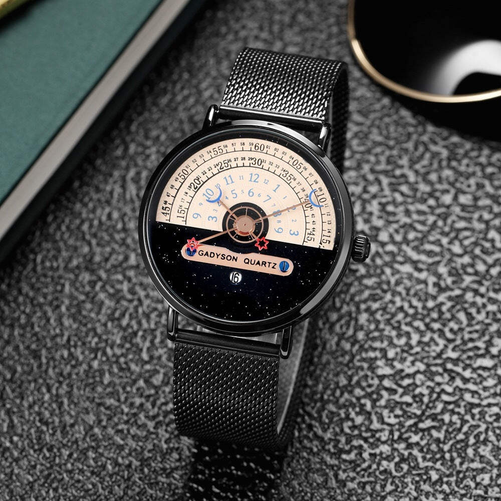 Stylish Men's Quartz Calendar Watch with Alloy Mesh Strap and Various Dial Color