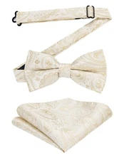 Bow Ties for Men Champagne Formal Paisley Pre-tied Bow Tie with Pocket Square...
