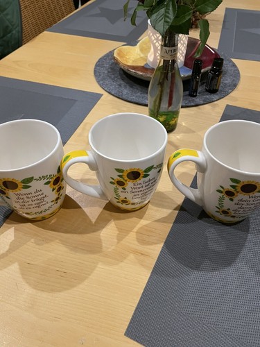 Tassen "Sonnenblumen" 400ml, 3er Set mit verschiedenen Sprüchen