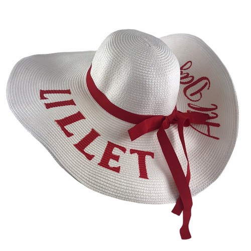 White Straw Hat Wide Brim Red Ribbon 