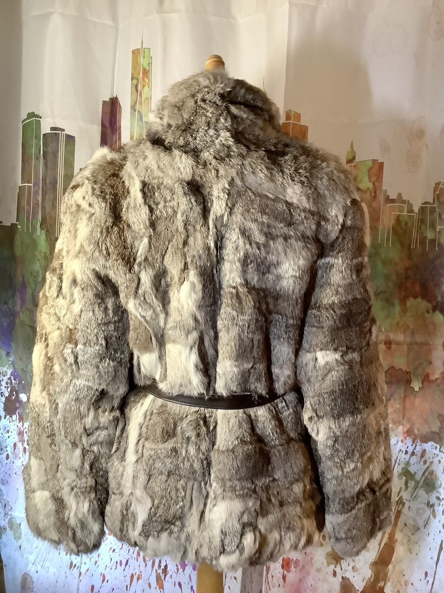 Manteau Fourrure Lapin Opéra - Vintage Avec Ceinture Cuir - Taille S - Occasion Très Bon État