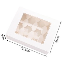 100X White Windowed Cupcake Boxes 4,6,12 holes Cake Boxes with Removable Trays`