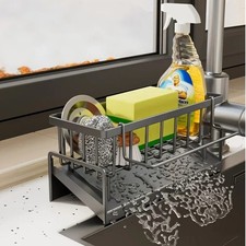 Stainless Steel Kitchen Sink Sponge Organizer Rack with Chopsticks Towel Holder