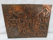 Kupferstich Reliefbild Landleben 36 x 29 cm Vintage