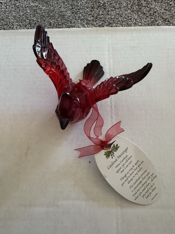 Department 56  RED CARDINAL Acrylic Ornament. With “Cardinal Messenger” Poem Tag