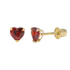 Red Heart Baby Earrings Solid 14k Gold Screw Protective Backs 4mm 