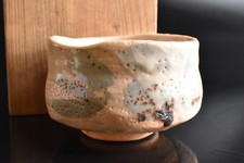 S9672: Japanese Shino-ware Muffle painting TEA BOWL w/signed box Tea Ceremony