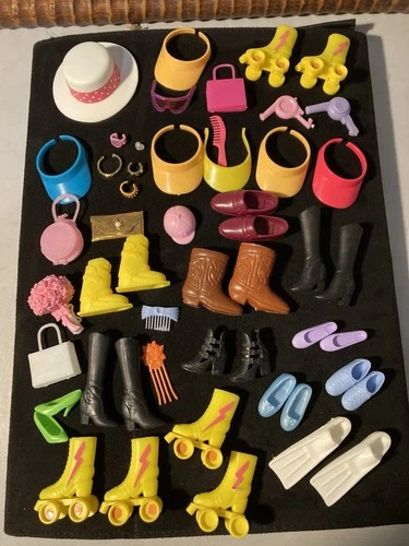 Vintage Lot of Barbie (and friends) Accessories Shoes Combs Hats Jewelry Purses