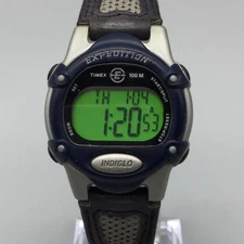 Timex Expedition Digital Watch Indiglo Mens 33mm Blue Silver Tone New Battery