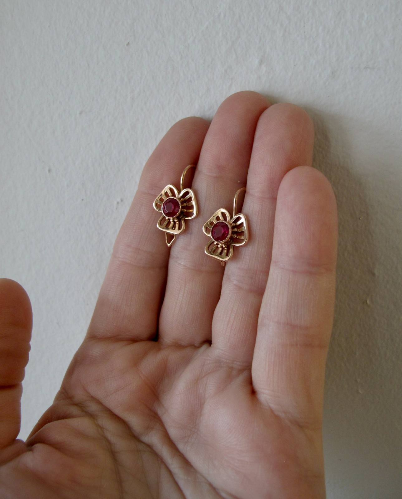 Russian Soviet Solid Rose Gold 14K 583 Shamrock E… - image 7