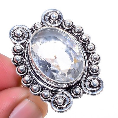 White Topaz Gemstone 925 Silver Plated Jewelry Ring s.7 LR-6516