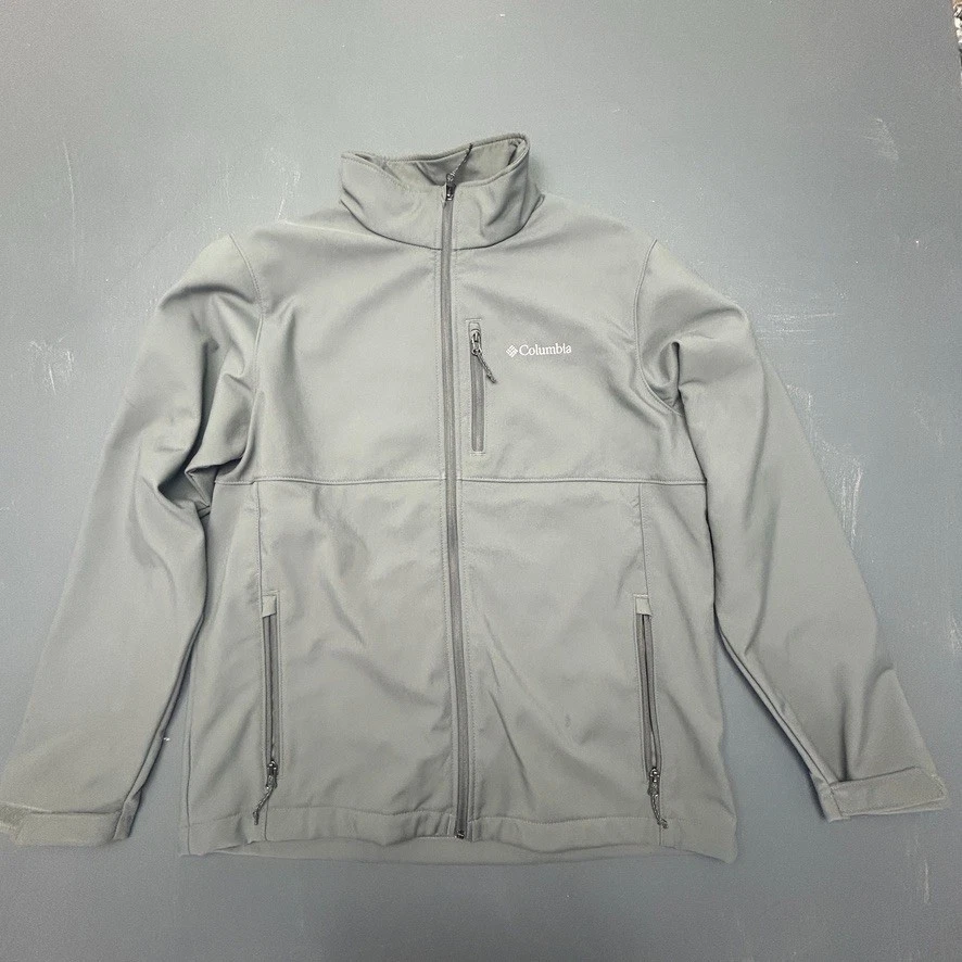 Columbia Jacket Men's Large Gray Fleece Full Zip Outdoor Casual Warm Mock Neck