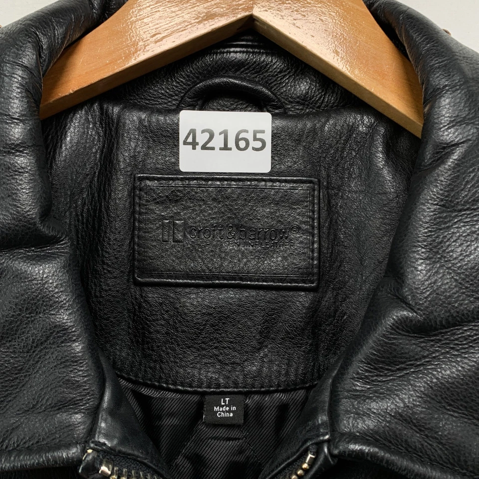 Croft & Barrow Black Leather Bomber Jacket Mens LT Large Tall Zip - Image 2 of 4