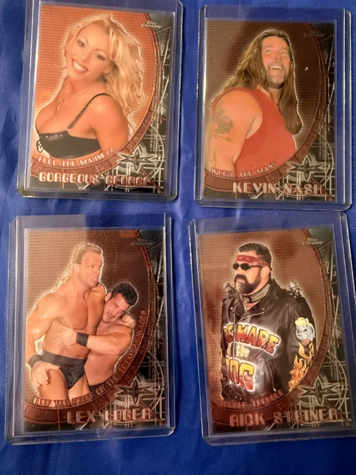 1999 Topps WCW EMBOSSED DOUBLE SIDED CHROME Complete 4 Card Set of INSERTS lot - Image 2 of 2