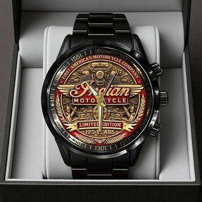 Indian Motorcycle 125th Anniversary Black Stainless Steel Watch